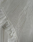 Antique Edwardian Romantic White Gauze Cotton Blouse | Vintage Sheer Top With Pom-Pom Tassels