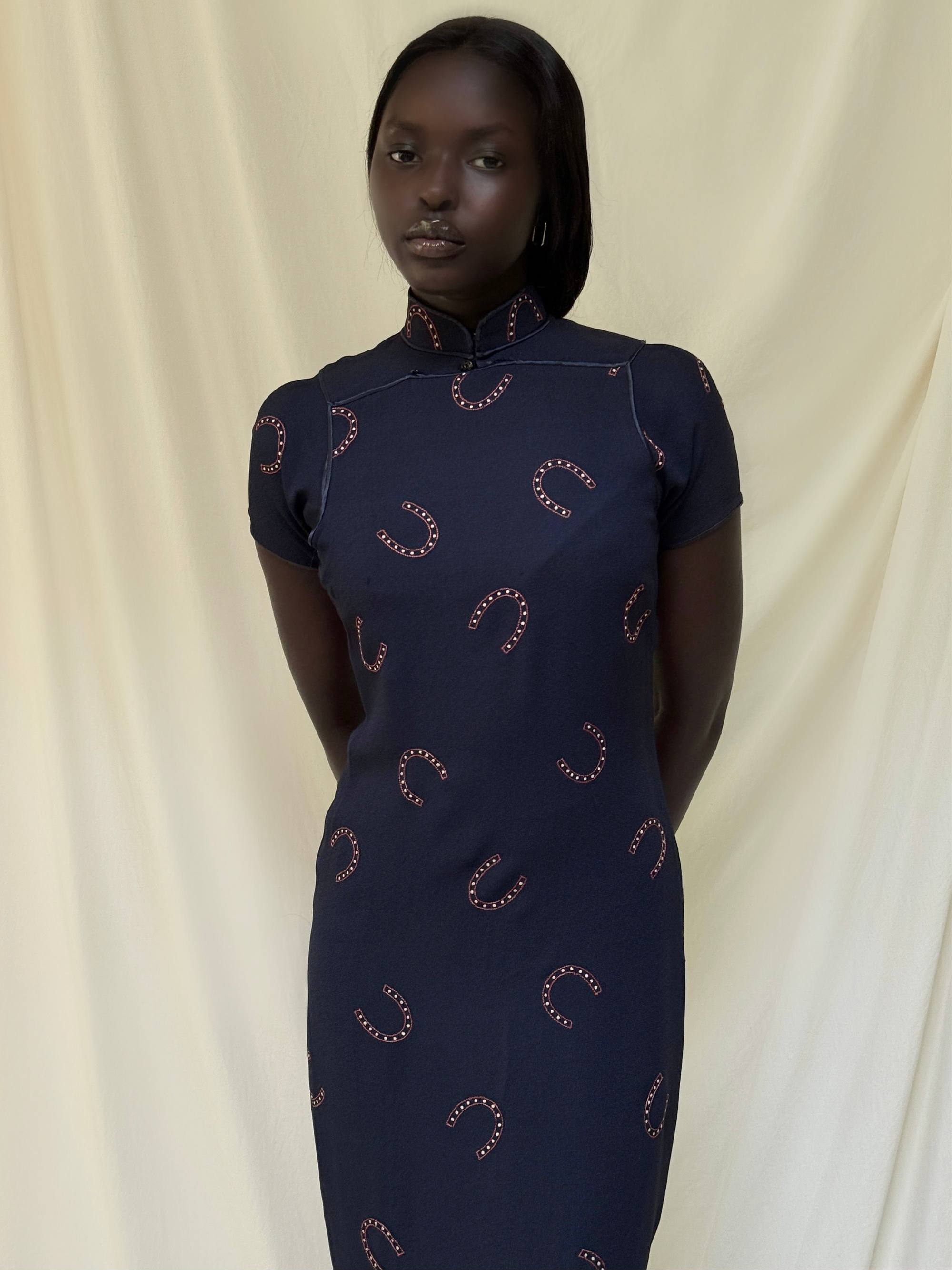 Vintage 1950’s Rayon Horseshoe Cheongsam Dress