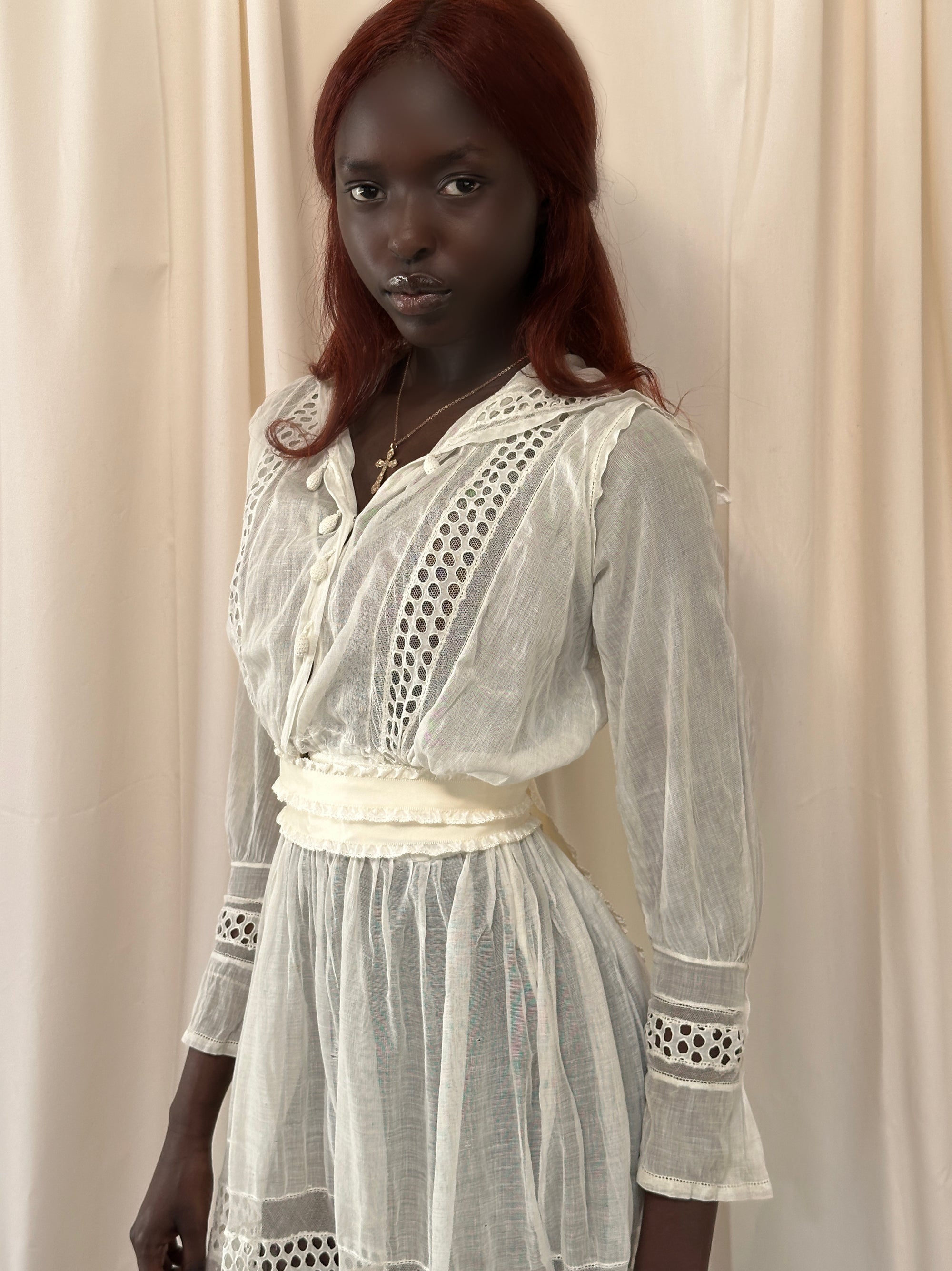 Vintage Edwardian Gauze Cotton Eyelet Lawn Dress