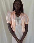 Vintage 1930s Silk Bed Jacket | Peachy Pink Floral Satin Boudoir Lingerie Top