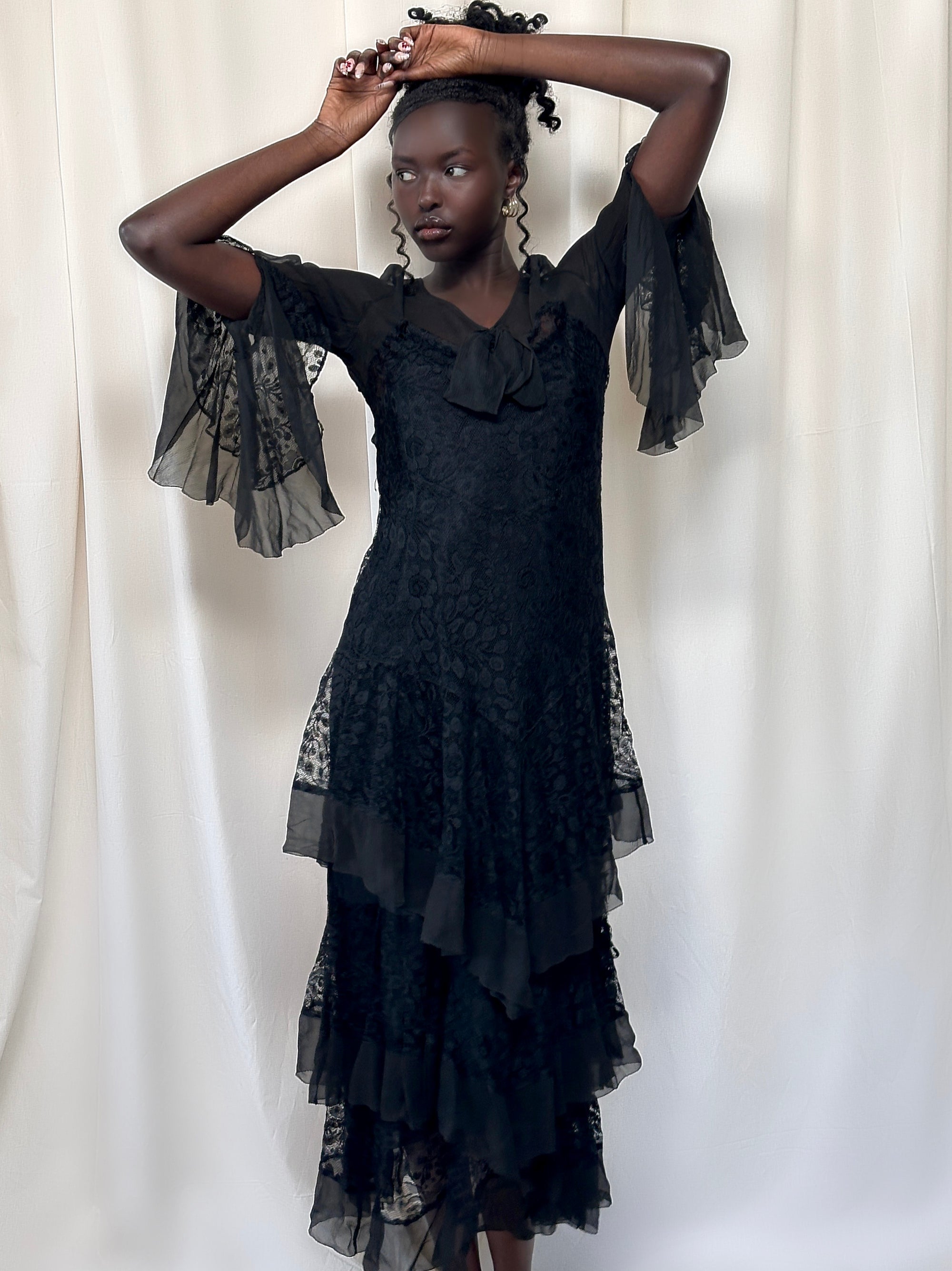 Vintage 1920’s Sheer Chiffon & Lave Layered Flapper Dress