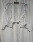Antique Edwardian Romantic White Gauze Cotton Blouse | Vintage Sheer Top With Pom-Pom Tassels