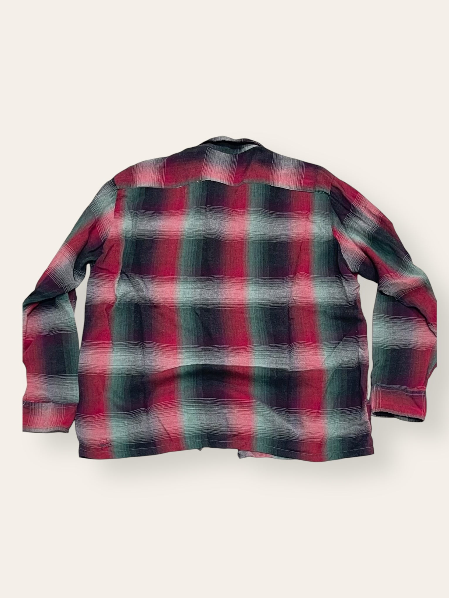 Vintage 1960’s Rayon Shadow Plaid Mended Shirt