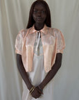 Vintage 1930s Silk Bed Jacket | Peachy Pink Floral Satin Boudoir Lingerie Top