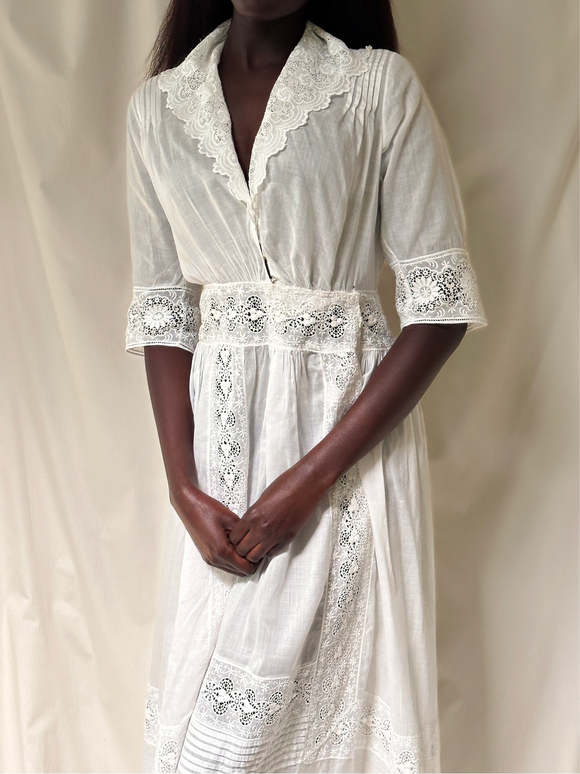 Vintage Edwardian White Cotton Eyelet Dress