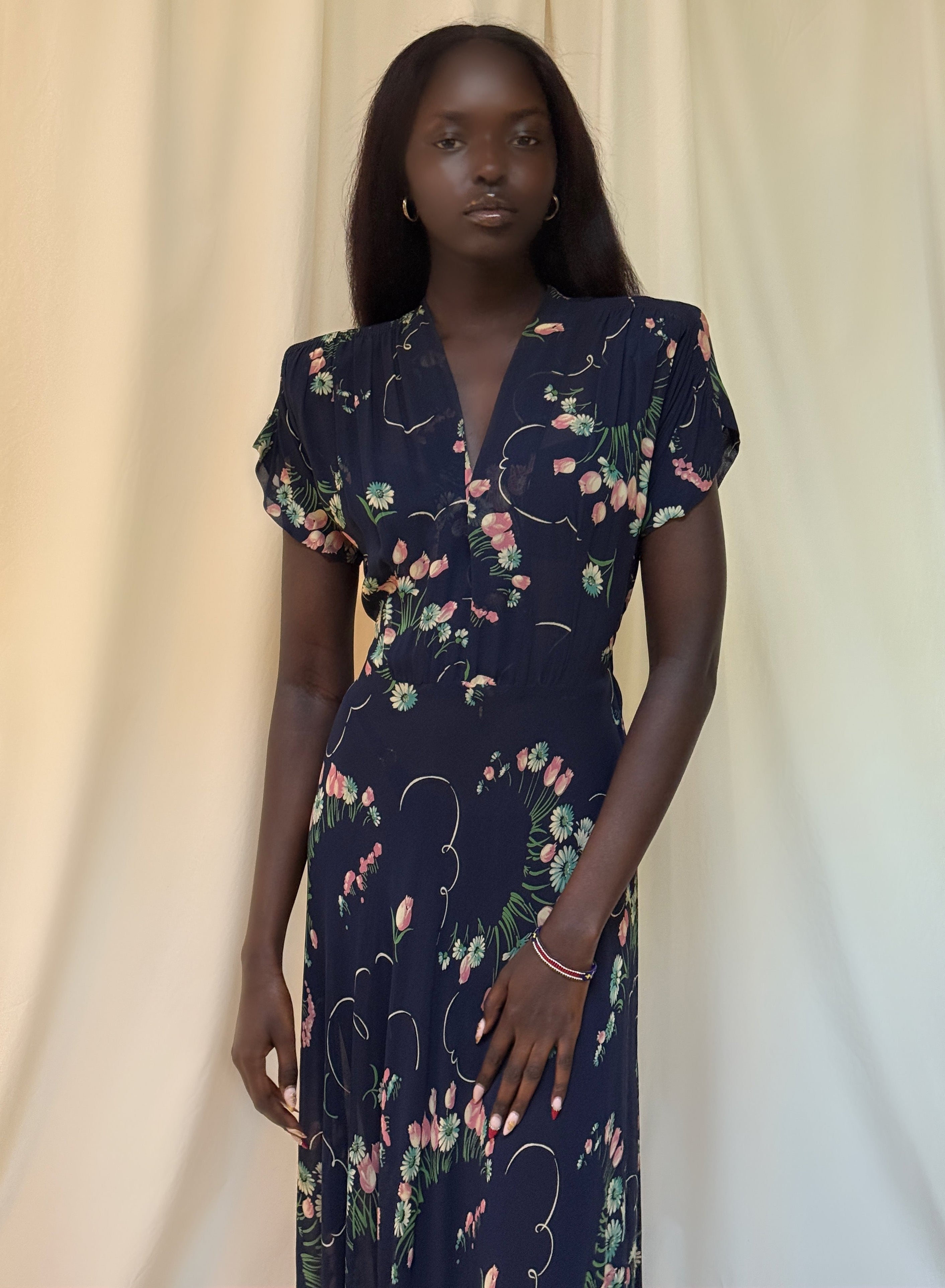 Vintage 1940s Floral Chiffon Dress
