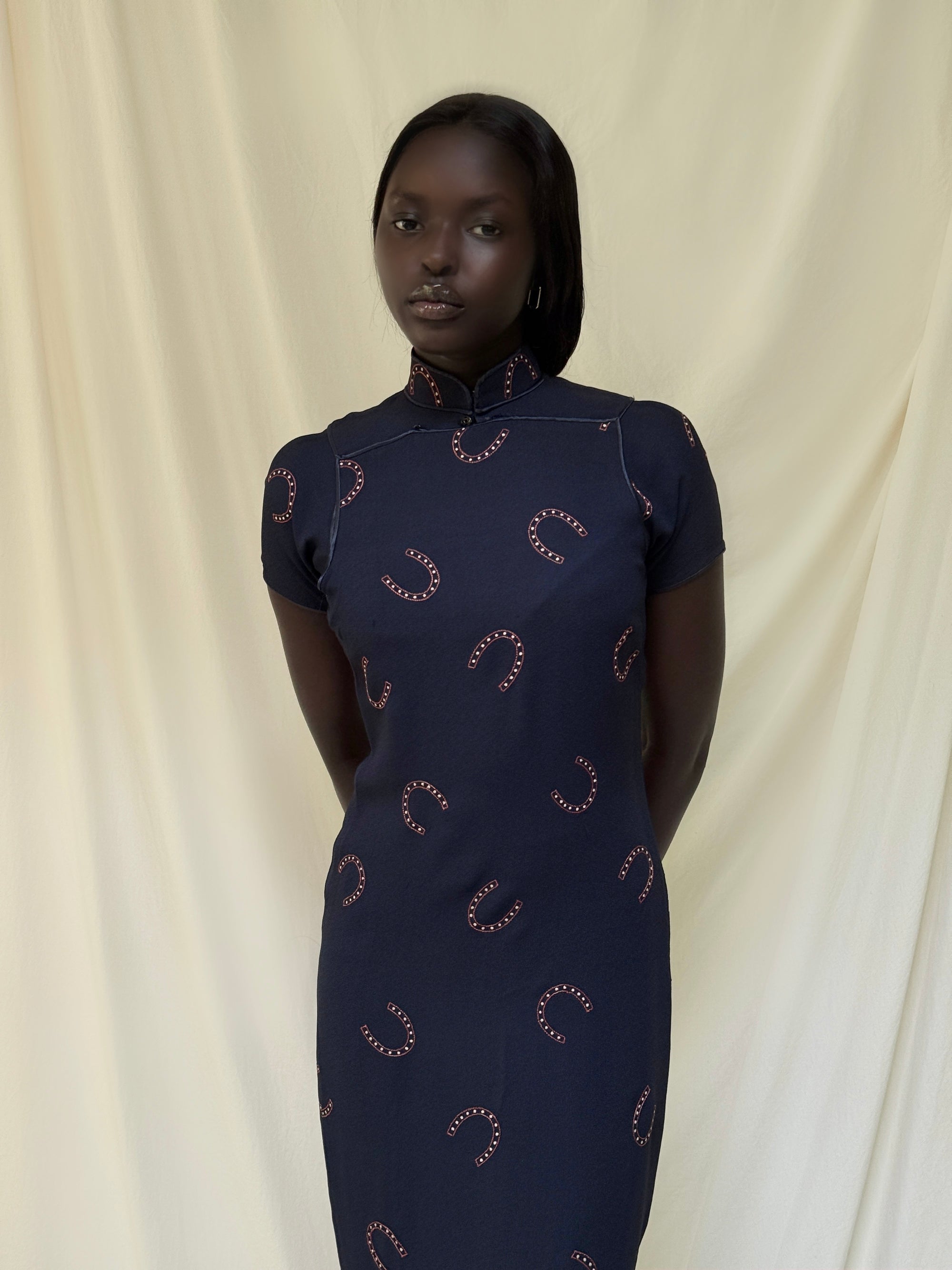 Vintage 1950’s Rayon Horseshoe Cheongsam Dress