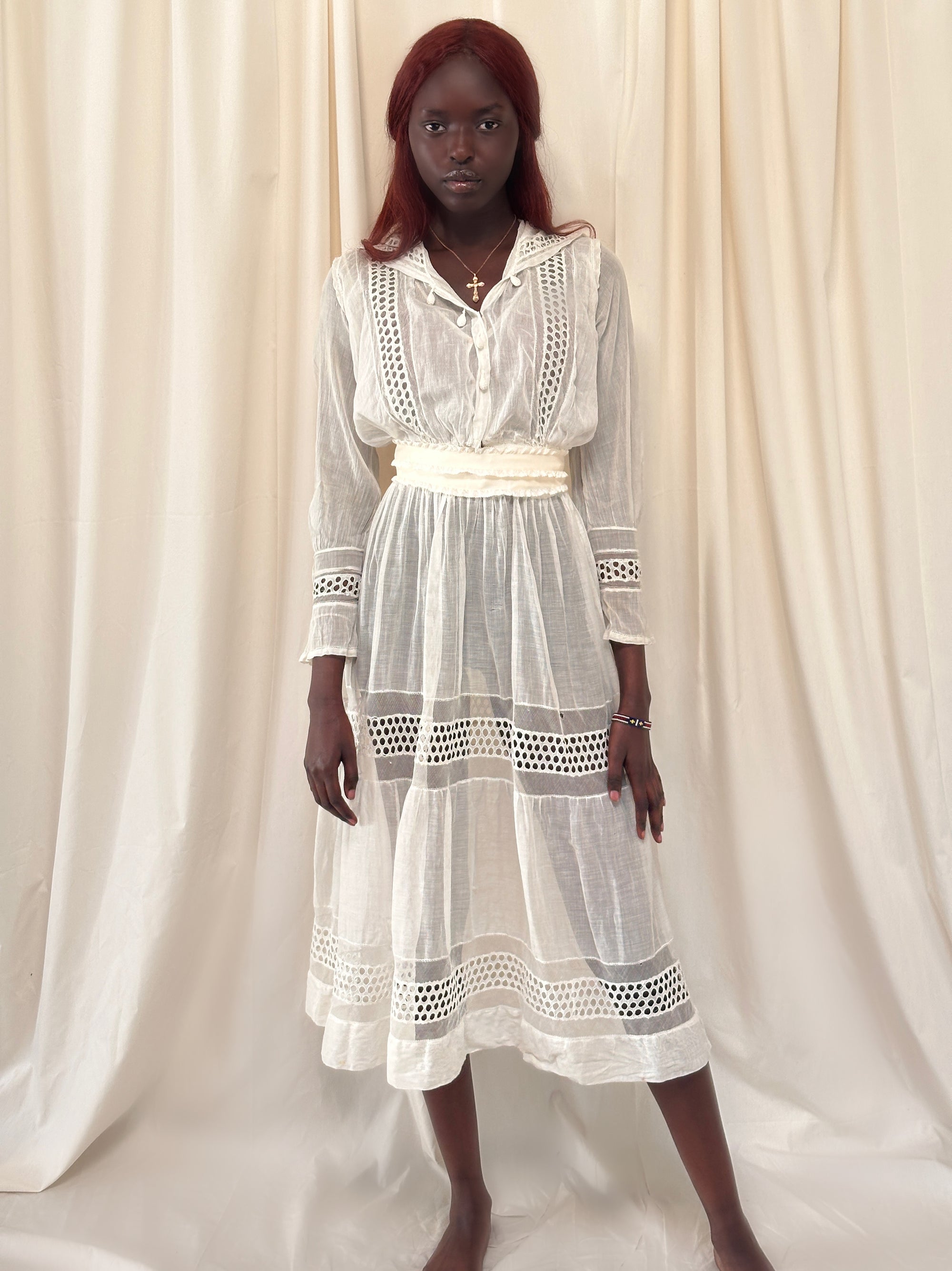 Vintage Edwardian Gauze Cotton Eyelet Lawn Dress