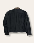Vintage 1950’s California Black Rayon Gabardine Leopard Trim Jacket 46