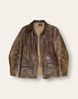 Vintage 1940-50s Windward Horsehide Leather Jacket | Montgomery Ward Brown Belted Back Jacket