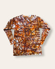 Vintage 1960s Hand-Dyed Folk Web Veining Tie-Dye Long Sleeve Shirt in Rust | Hanes Loopwheel 100% Cotton Shirt