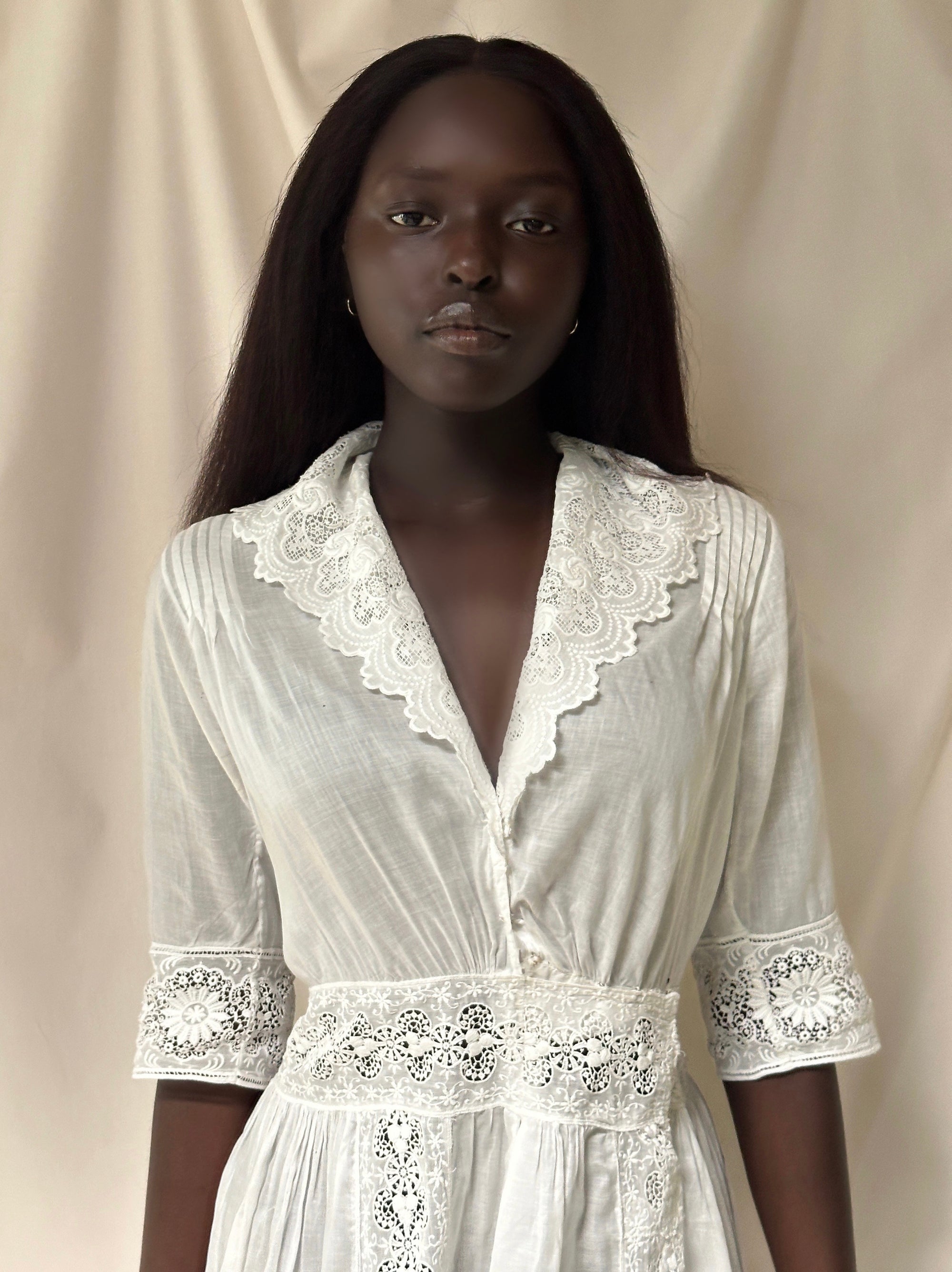 Vintage Edwardian White Cotton Eyelet Dress