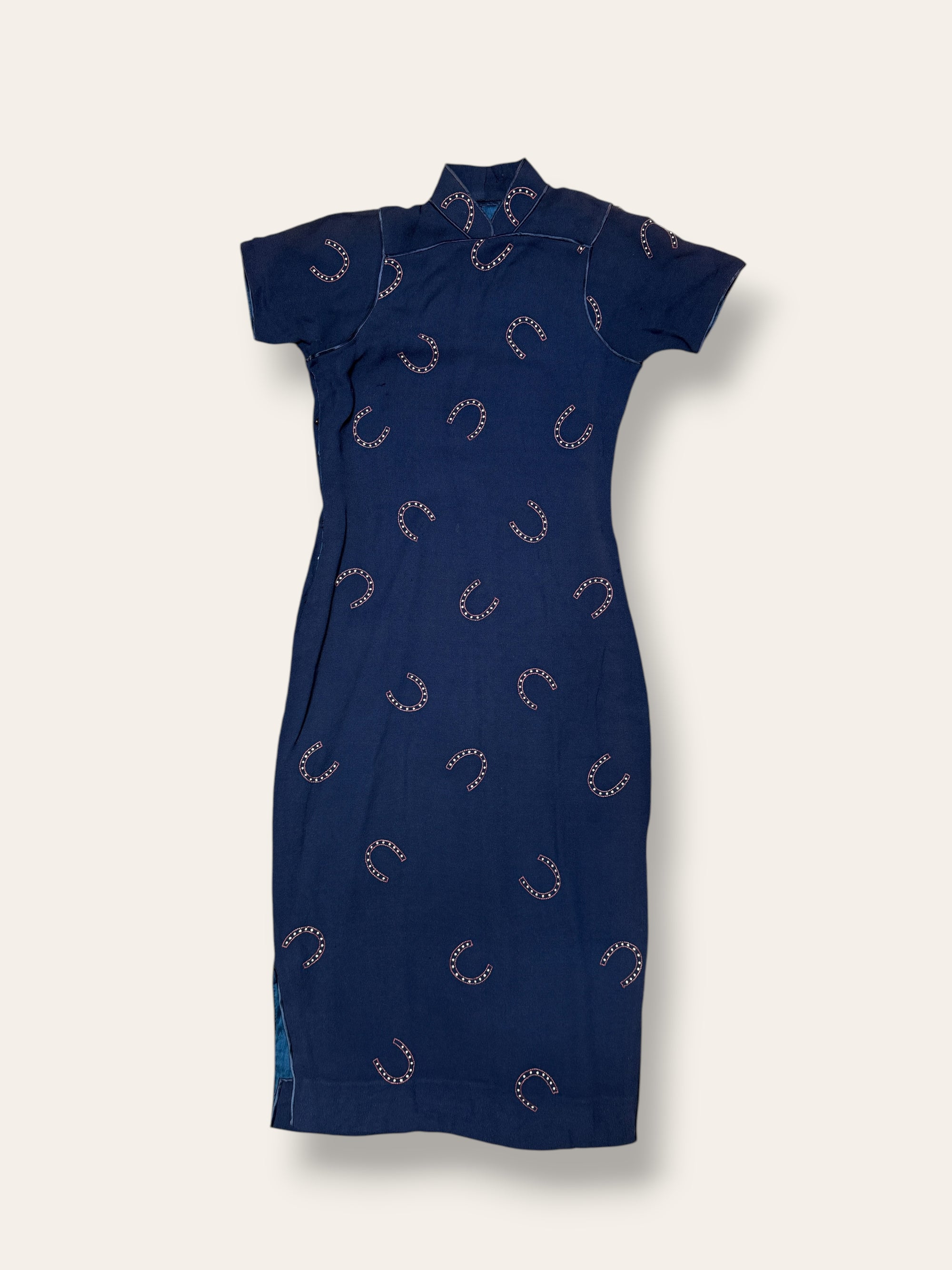 Vintage 1950’s Rayon Horseshoe Cheongsam Dress