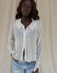 Antique 1900s Edwardian White Blouse | Antique Sheer Cotton Top with Embroidered Collar