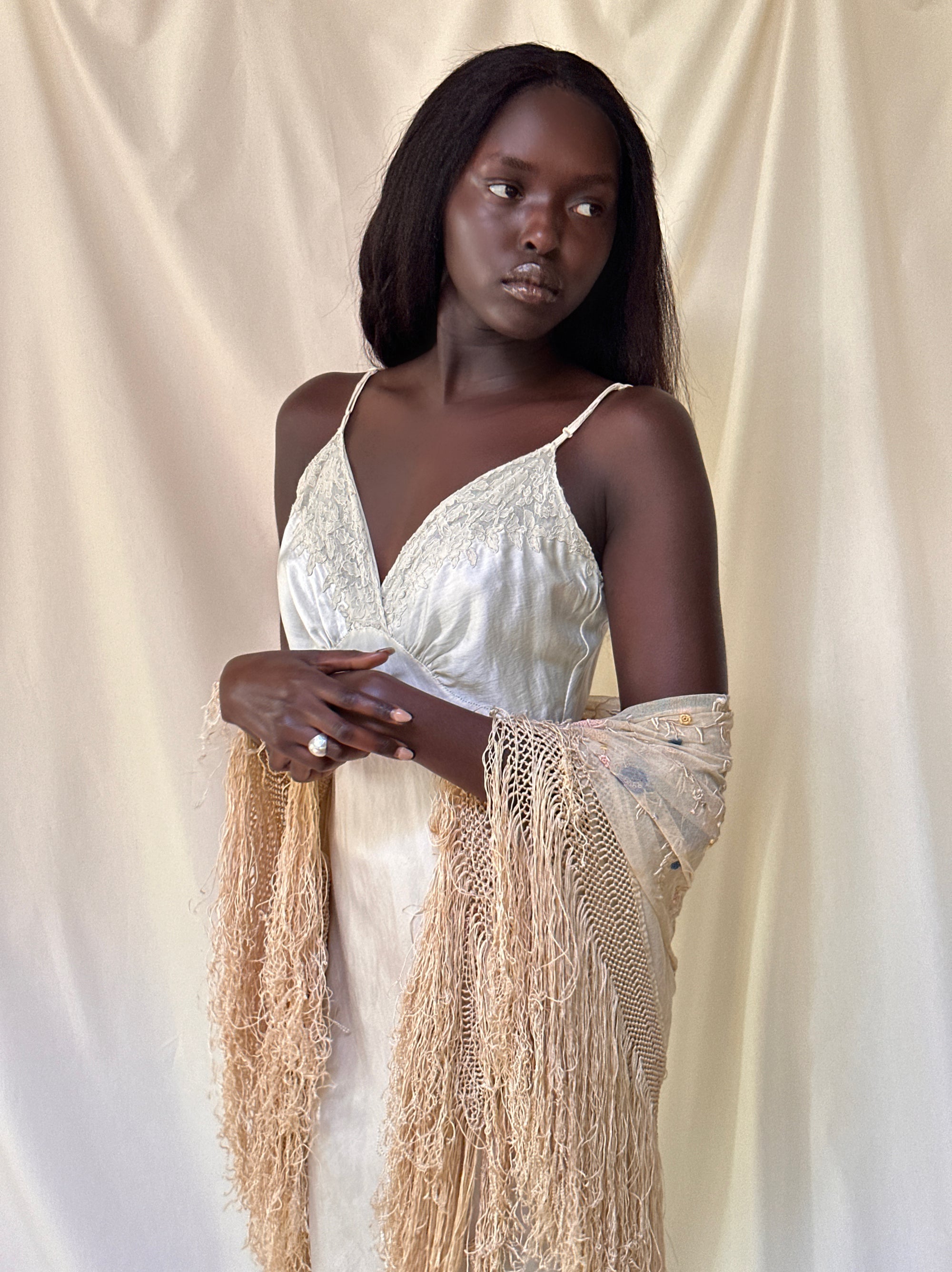 Vintage 1920’s Mesh Silk Embroidered Piano Shawl