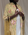 Vintage 1920’s Manton De Manila Silk Embroidered Long Fringe Piano Shawl | Romantic Floral Pastel