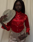 Vintage 1950’s Rhinestone Studded Satin Rodeo Western Shirt