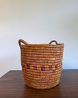Vintage Jicarilla Apache Coil Handmade Basket With Handles | Native American Pattern Basket