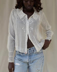 Antique 1900s Edwardian White Blouse | Antique Sheer Cotton Top with Embroidered Collar