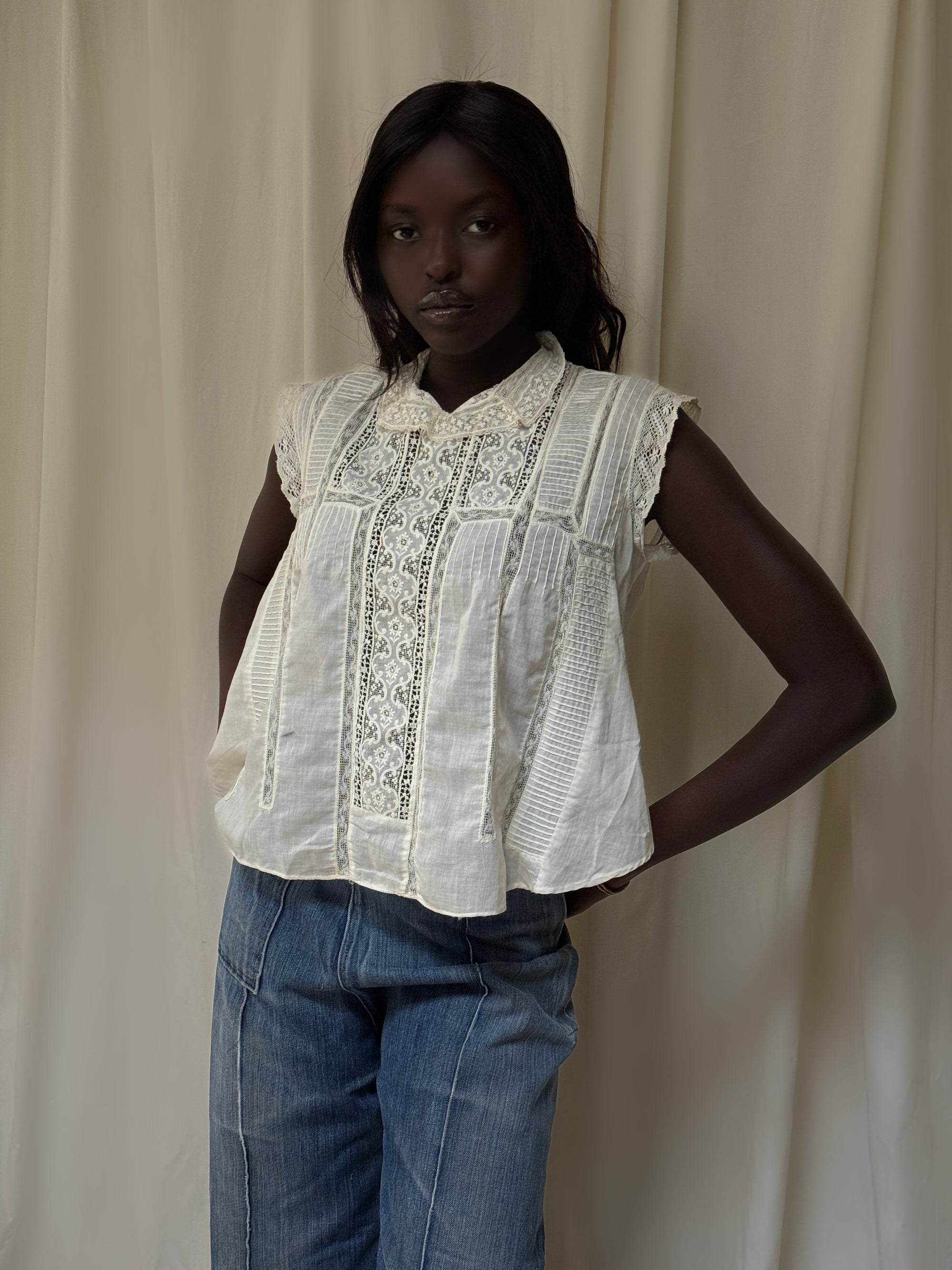 Vintage Edwardian Pleats & Lace Blouse
