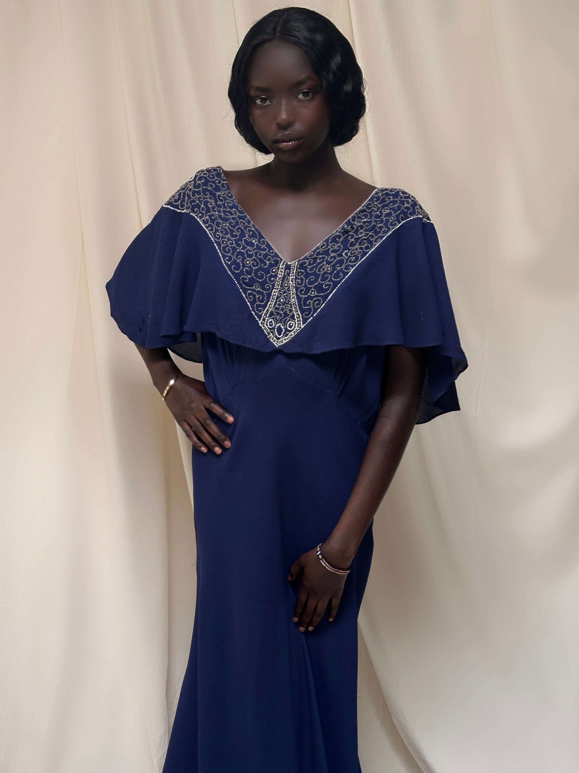 Vintage 1940’s Beaded Navy Crepe Dress