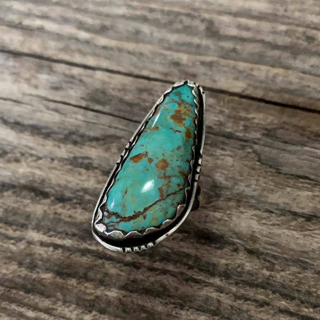 Vintage Native American Turquoise Silver Ring Size 8.5