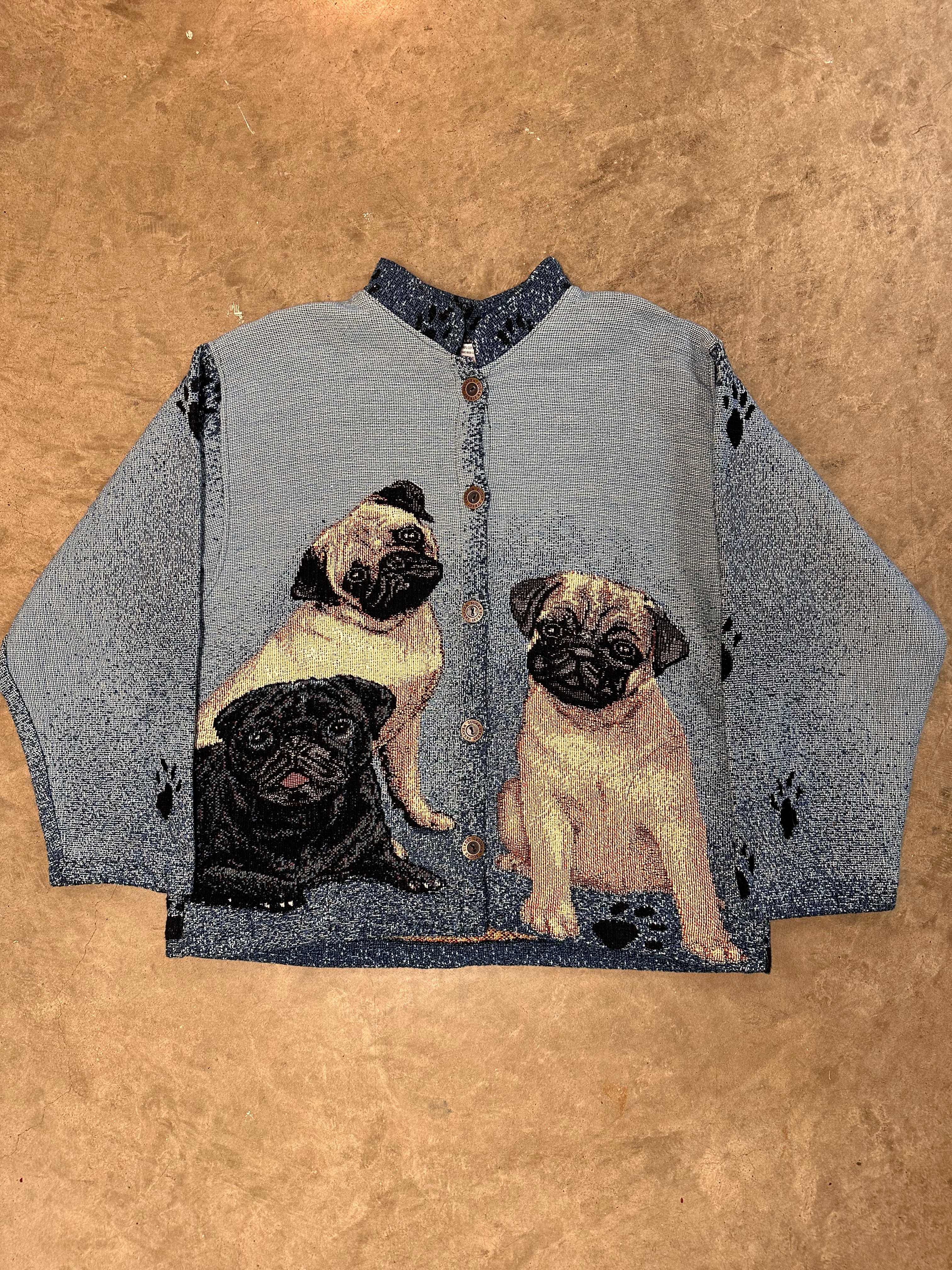 希少 USA製 SUGAR STREET WEAVERS ゴブラン PUG パグ Vintage 90s Deadstock Pug Woven Jacket – Afterlife Boutique