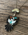 Vintage Native American Zuni Inlay Silver Necklace