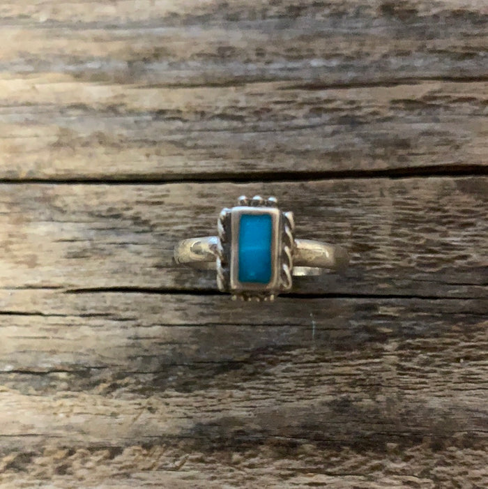 Vintage Native American Silver Turquoise Sweetheart Ring Size 6