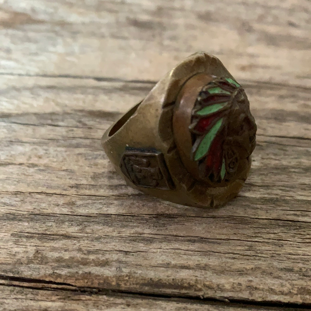 Vintage 1940’s Indian Head Mexican Biker Ring Size 11.25