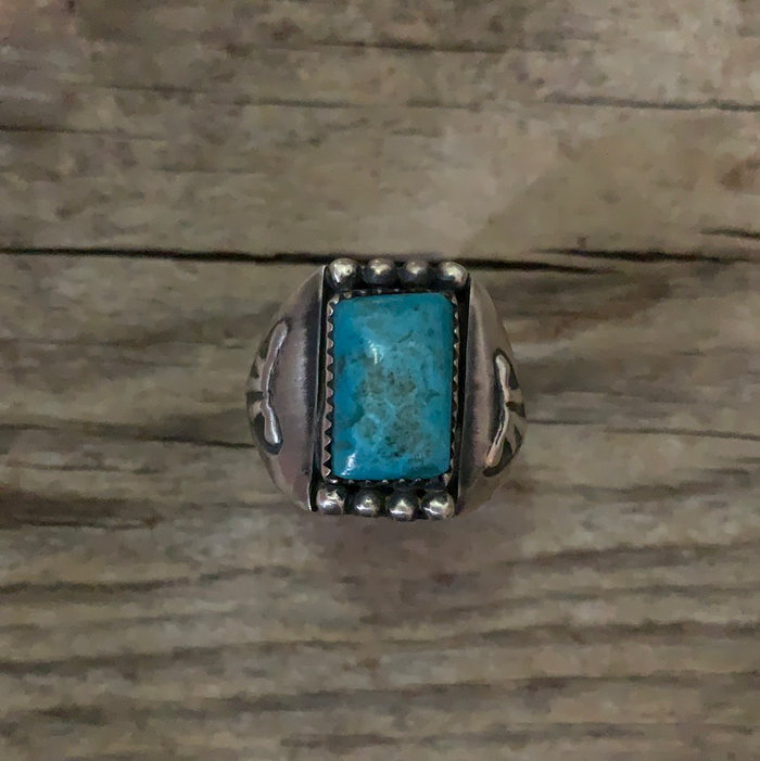 Vintage Silver Navajo Turquoise Ring Size 10.5