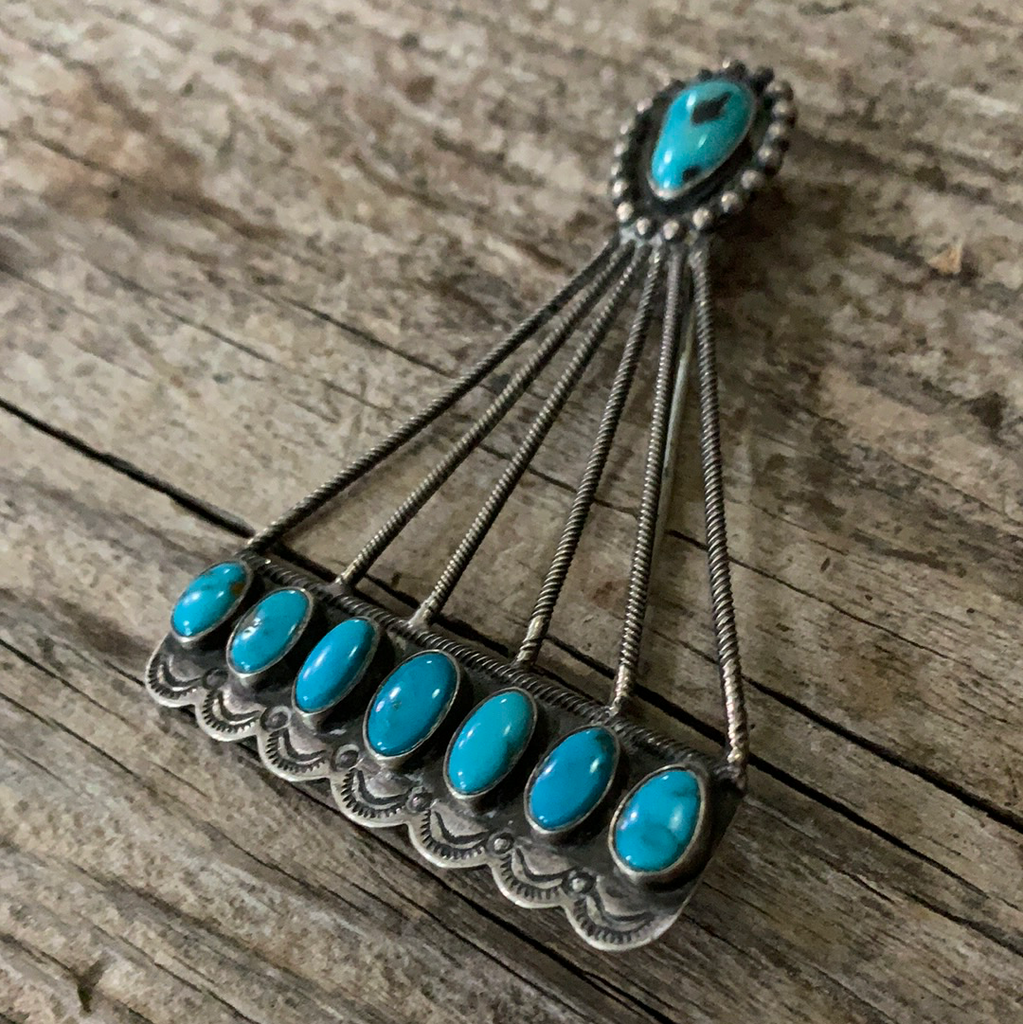 Vintage Native American Silver Turquoise Tear Drop Pin