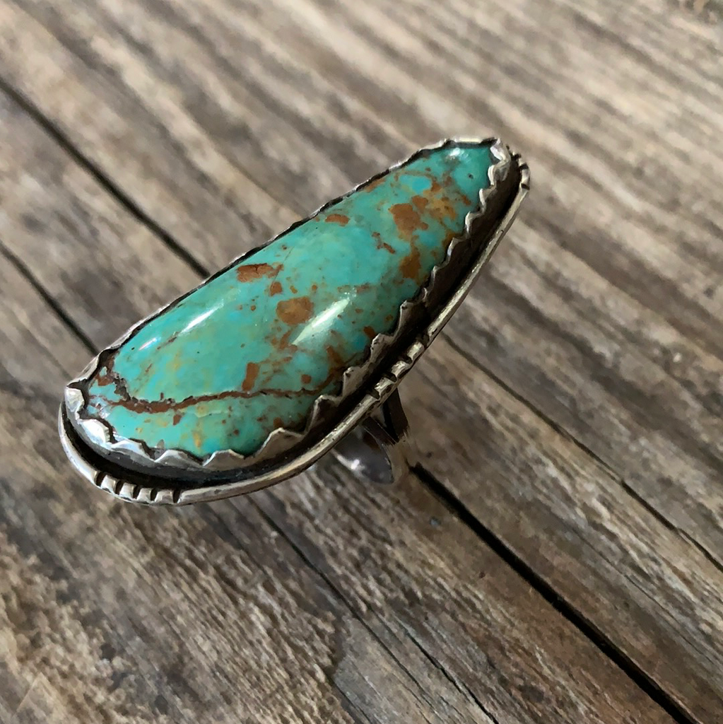 Vintage Native American Turquoise Silver Ring Size 8.5