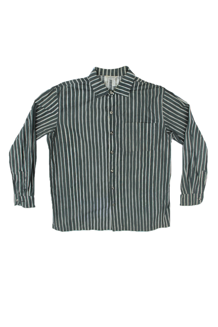 Vintage 60's Marimekko 100% Cotton Dress Shirt Light Green Stripe