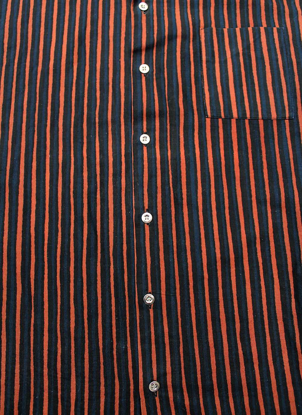 Vintage 60's Marimekko 100% Cotton Dress Shirt Brown/Indigo Stripe