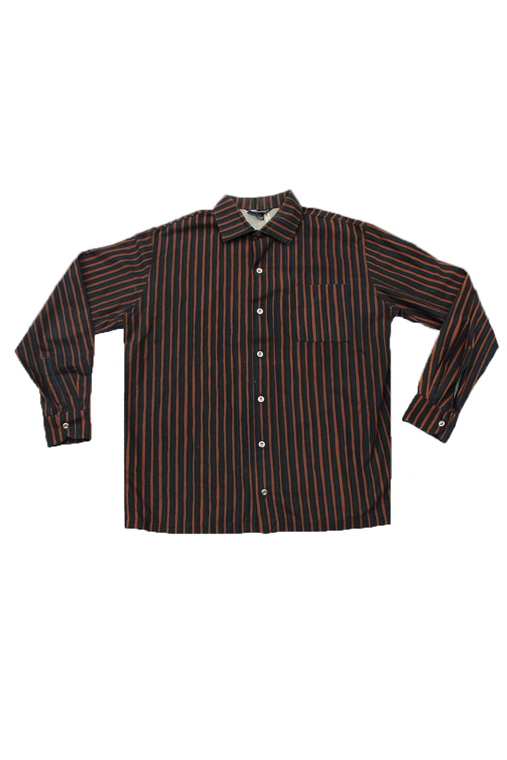 Vintage 60's Marimekko 100% Cotton Dress Shirt Brown/Indigo Stripe