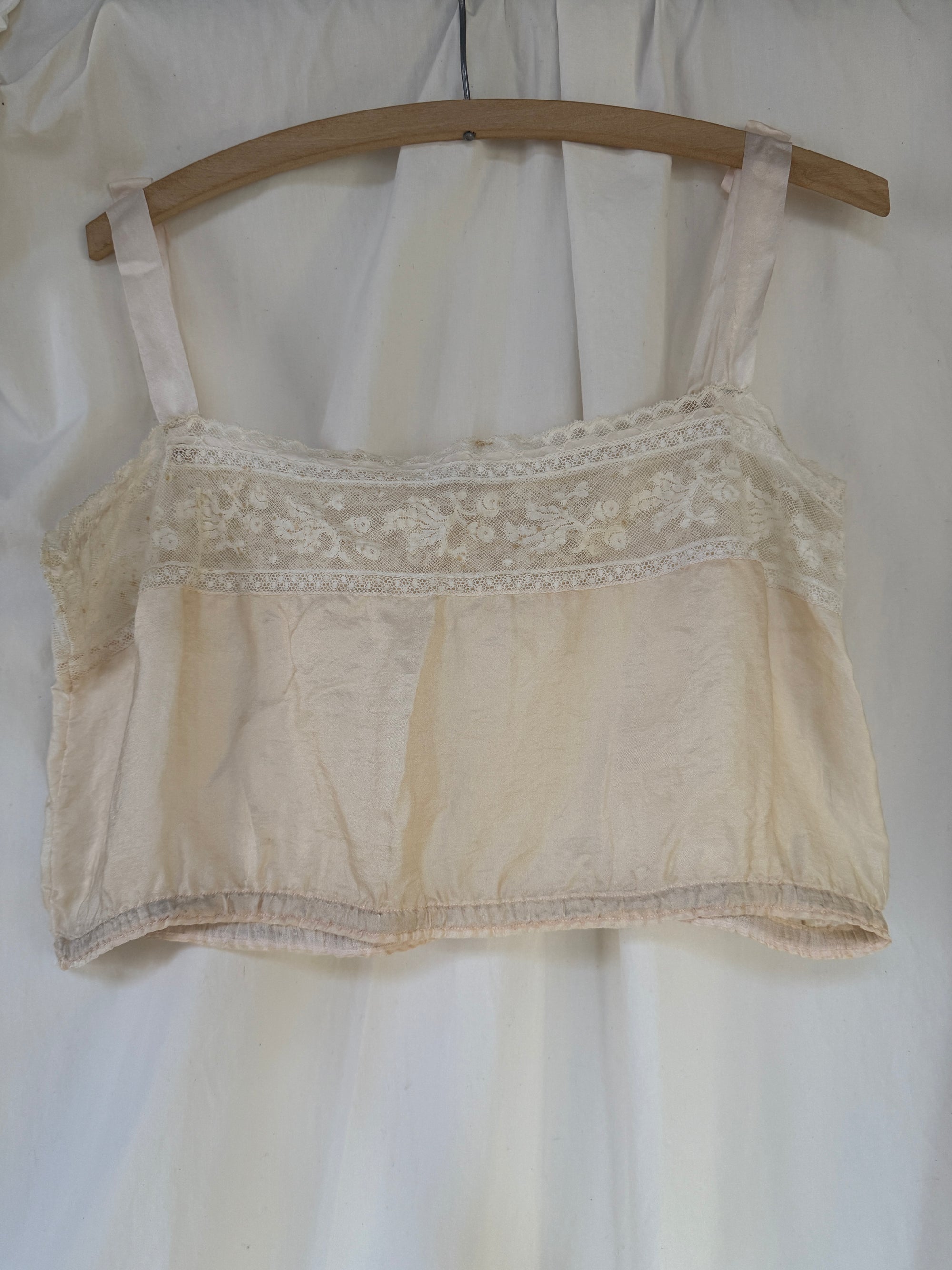 Vintage 1920s Silk &amp; Lace Tank Top | Flapper Era Sleeveless Camisole
