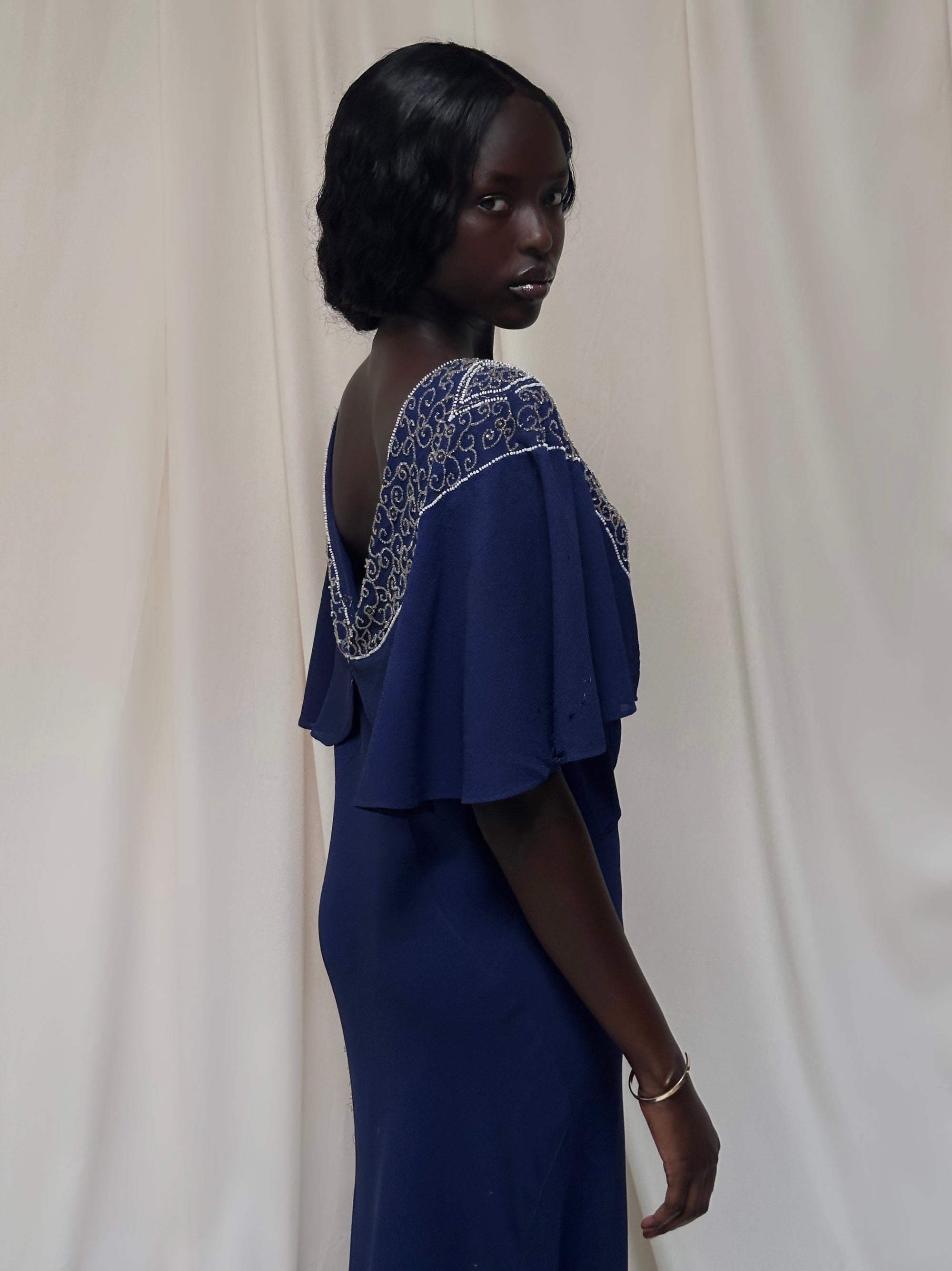 Vintage 1940s Beaded Navy Crepe Gown | Old Hollywood Evening Bias Cut Afterlife Boutique Vintage 1940s Beaded Navy Crepe Gown | Old Hollywood Evening Bias Cut Afterlife Boutique