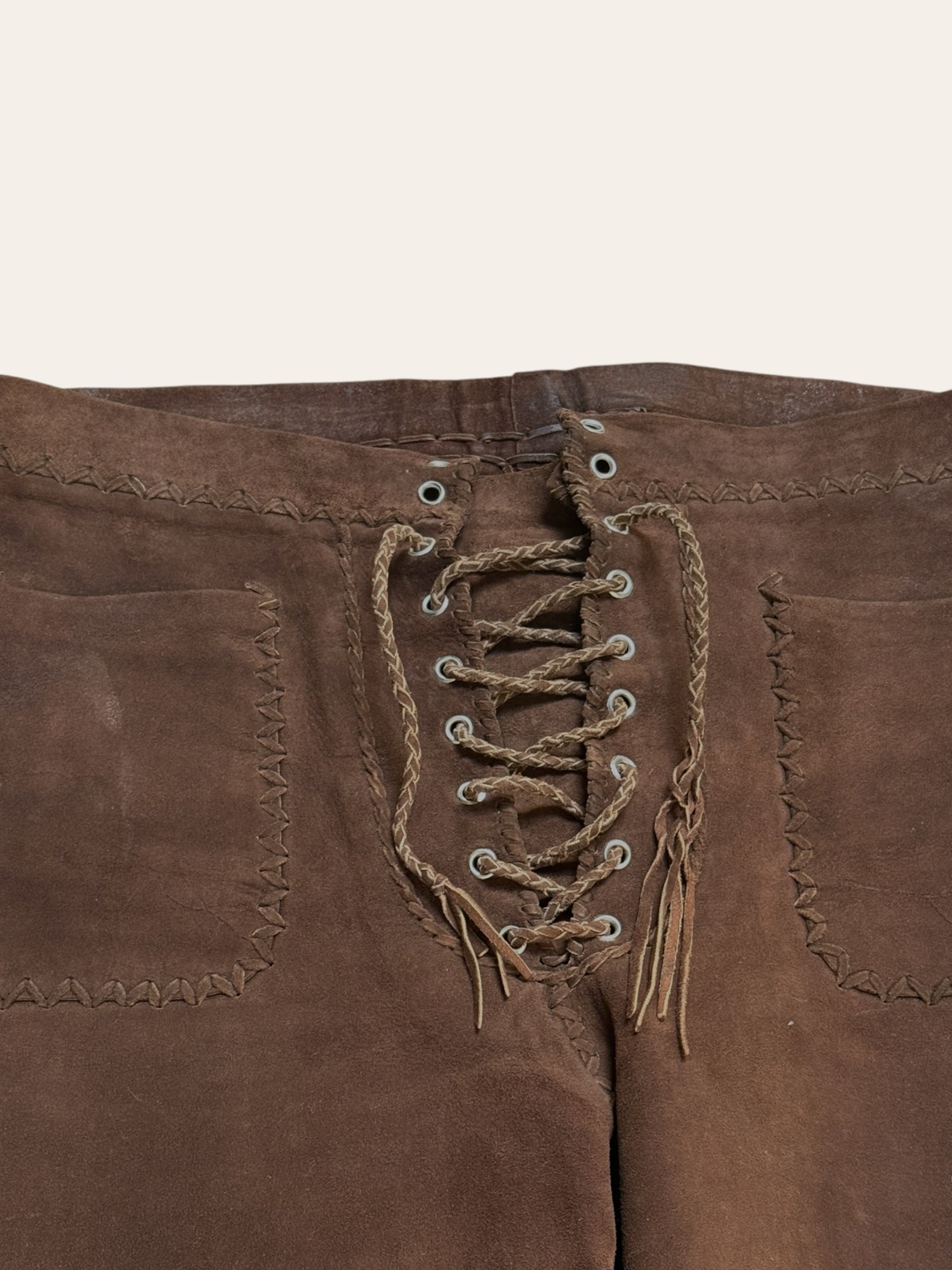 Vintage 1970’s Suede North Beach Leather Lace-Up Pants | Western Flare Trousers W:27