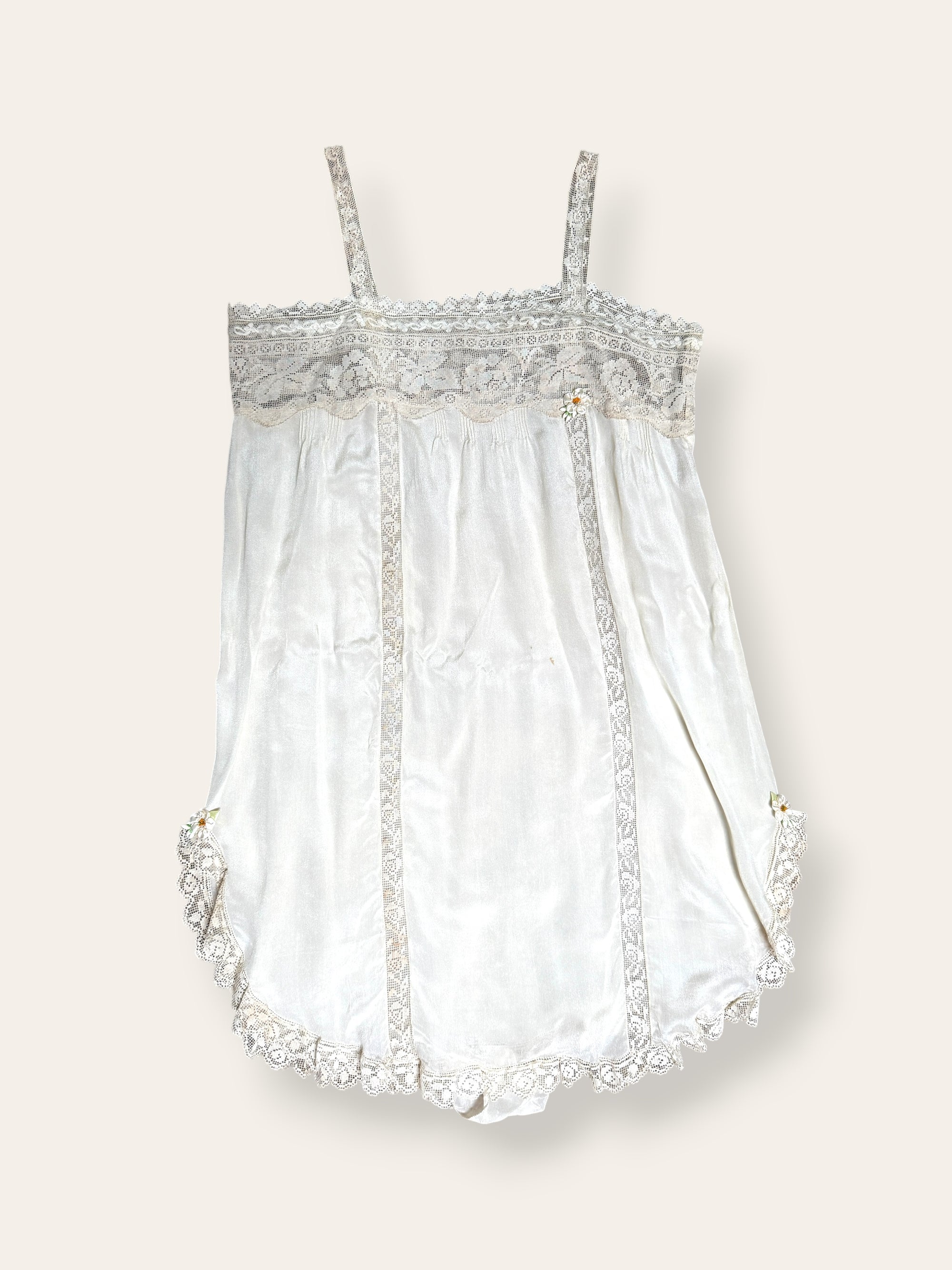 Vintage 1920’s Deadstock Cream Lace &amp; Silk Step In Slip Dress