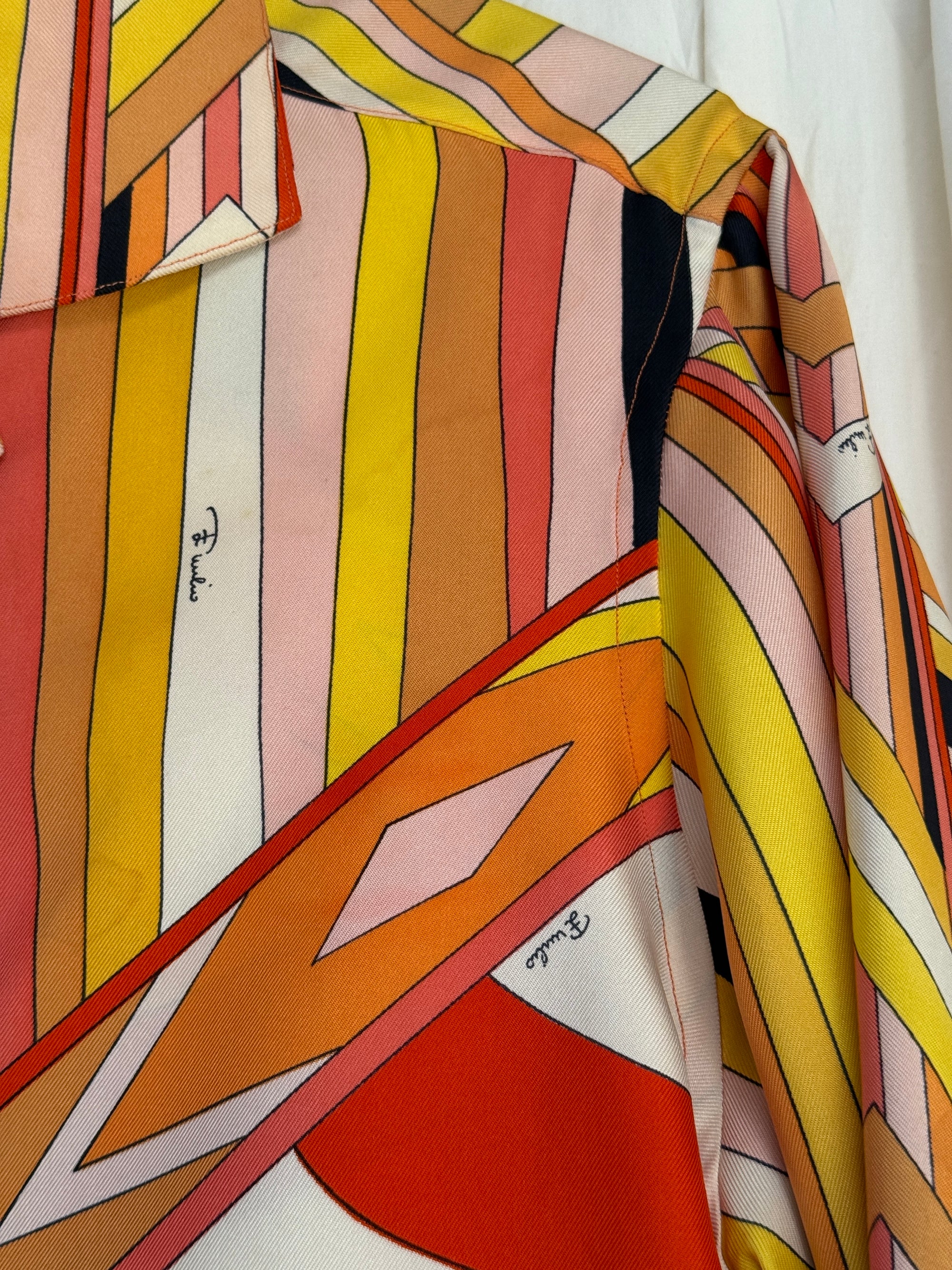Vintage 1960’s Emilio Pucci Geometric Silk Blouse | Made in Italy Saks Fifth Avenue Silk Shirt