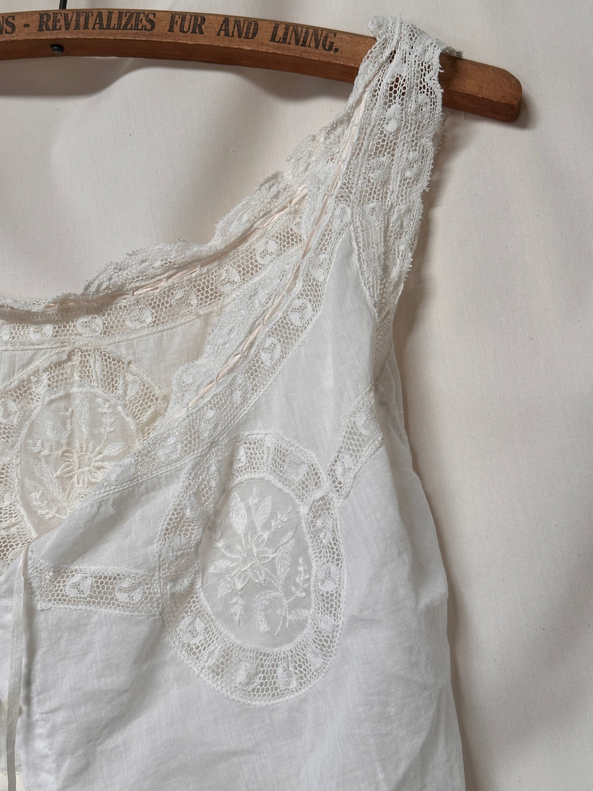 Vintage Early 1900’s Cotton Chemise Tank With Lace Insets