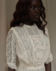 Antique 1900s Edwardian White Lace & Embroidered Cotton Lawn Dress  | Handcrafted Heirloom Bridal Gown