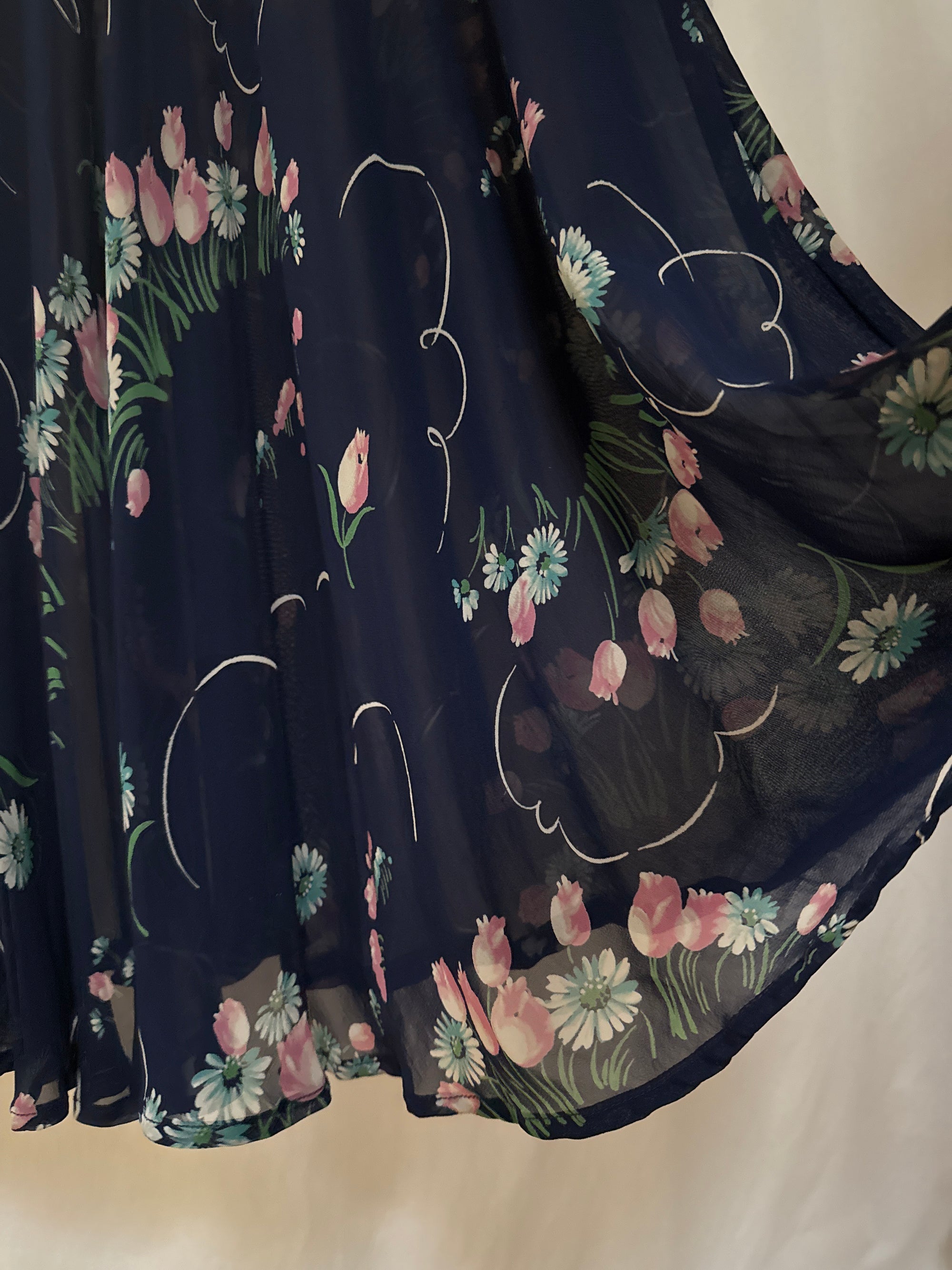 Vintage 1940’s Semi-Sheer Floral Chiffon  Dress