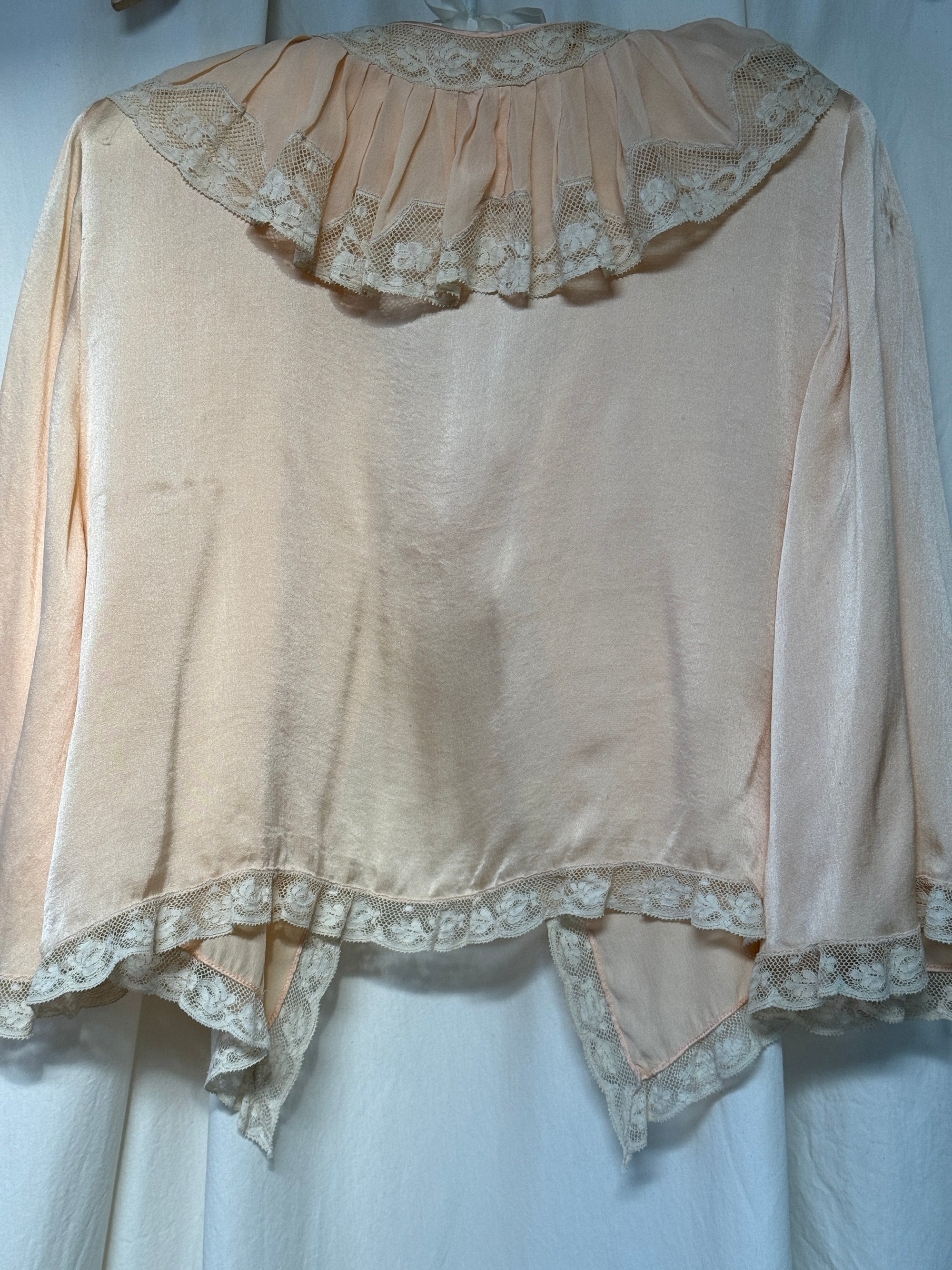 Vintage 1930s Silk &amp; Lace Bed Jacket | Silk Lingerie Top