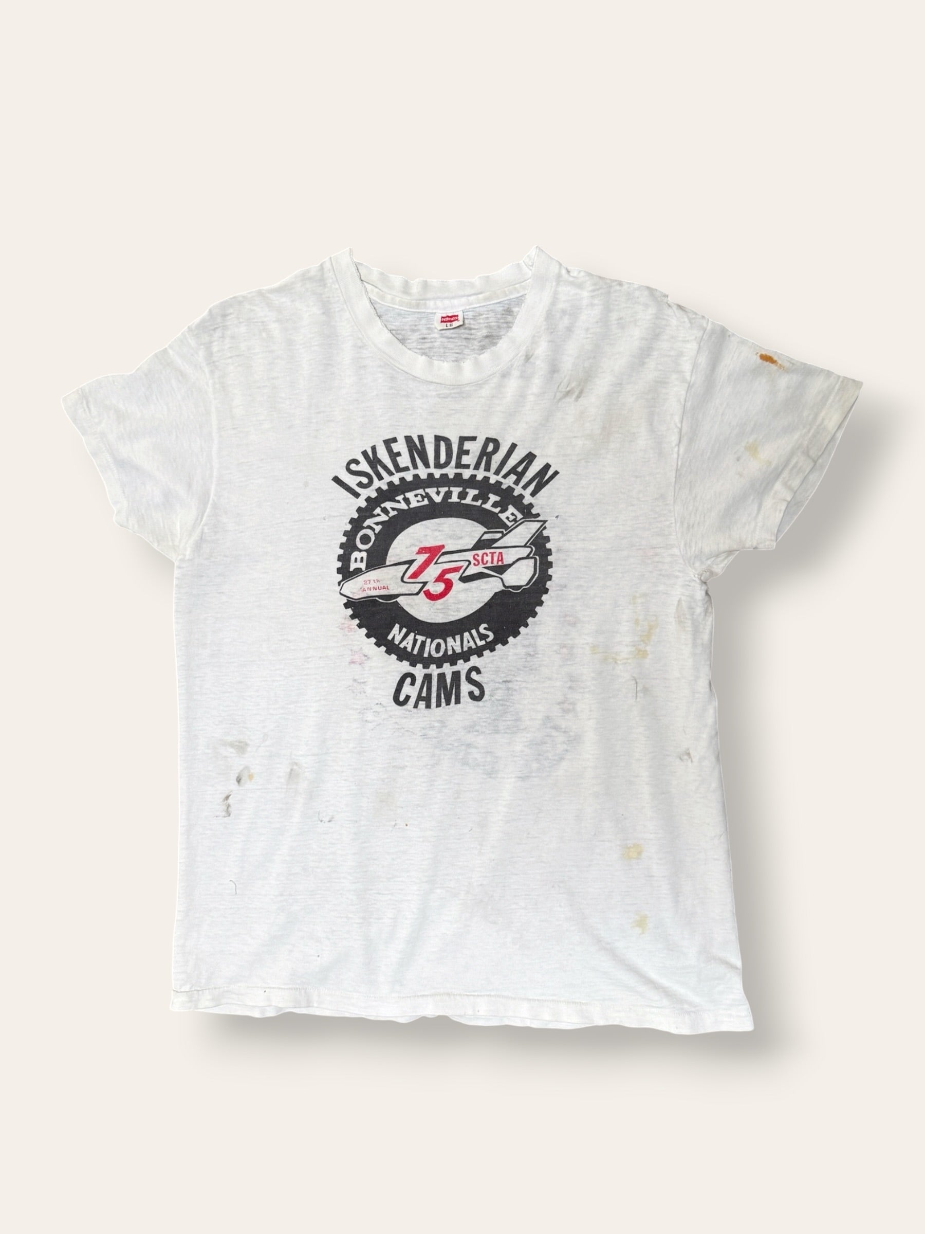 Vintage 1970 Iskenderian Cams Bonneville Racing T-Shirt | Distressed 1975 27th Annual SCTA Tee