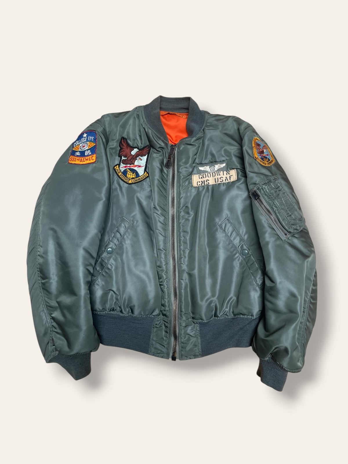 Vintage 1960s USAF MA-1 Bomber Jacket | Skyline Clothing Corp| 1962 Named "Goodwin" w/Patches Sz M | Korean War