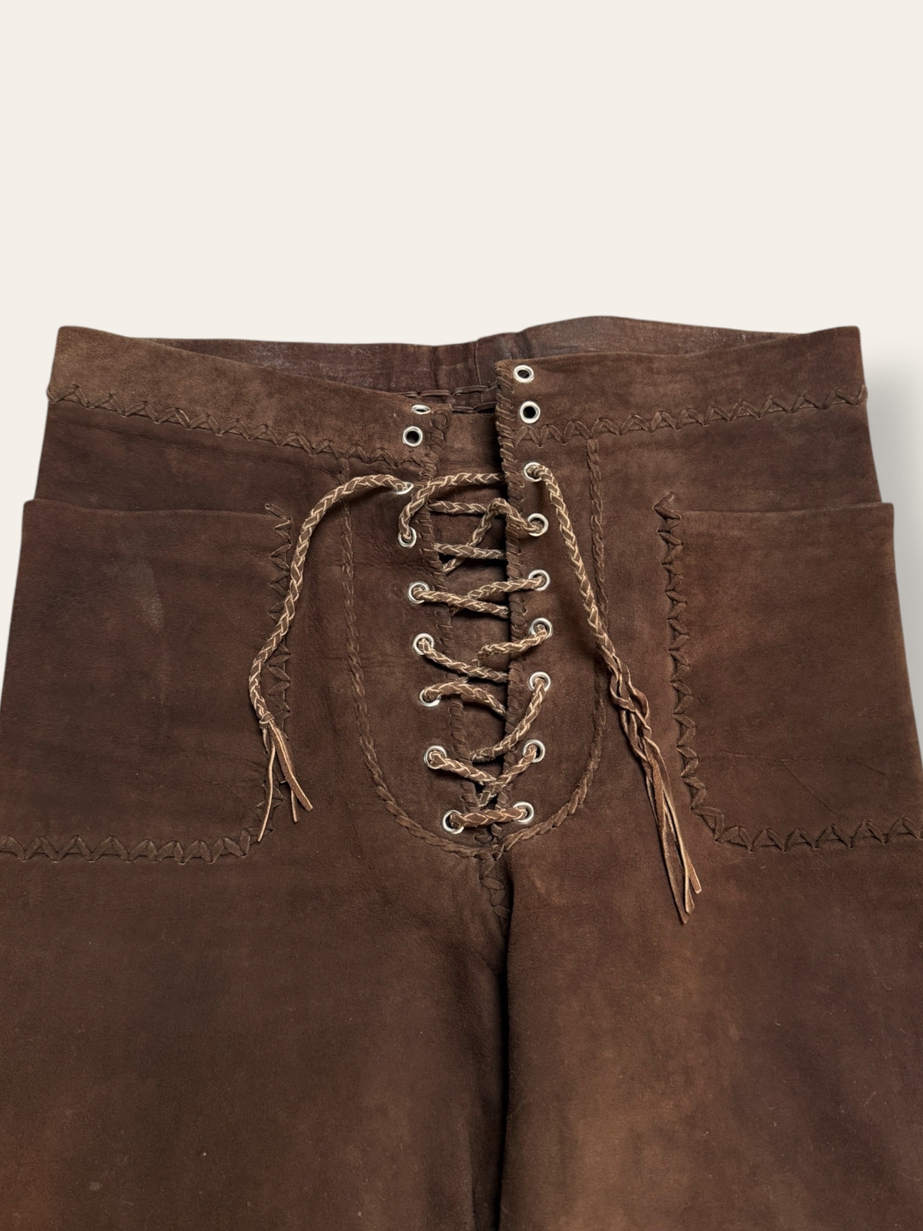 Vintage 1970’s Suede North Beach Leather Lace-Up Pants | Western Flare Trousers W:27