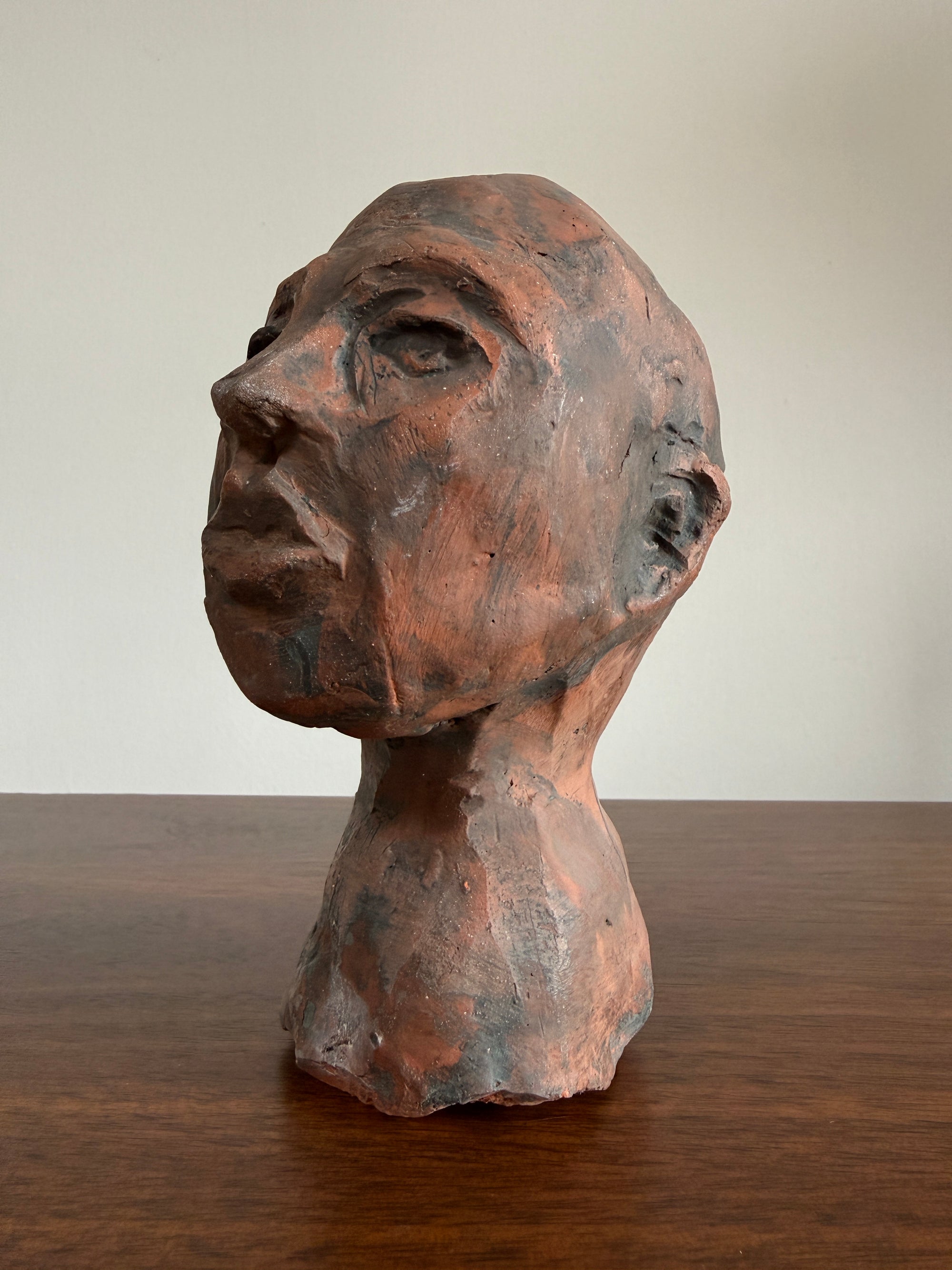 Vintage Modernist Terracotta Head Sculpture | Expressionist Bust Art | Mid Century Studio Pottery Portrait