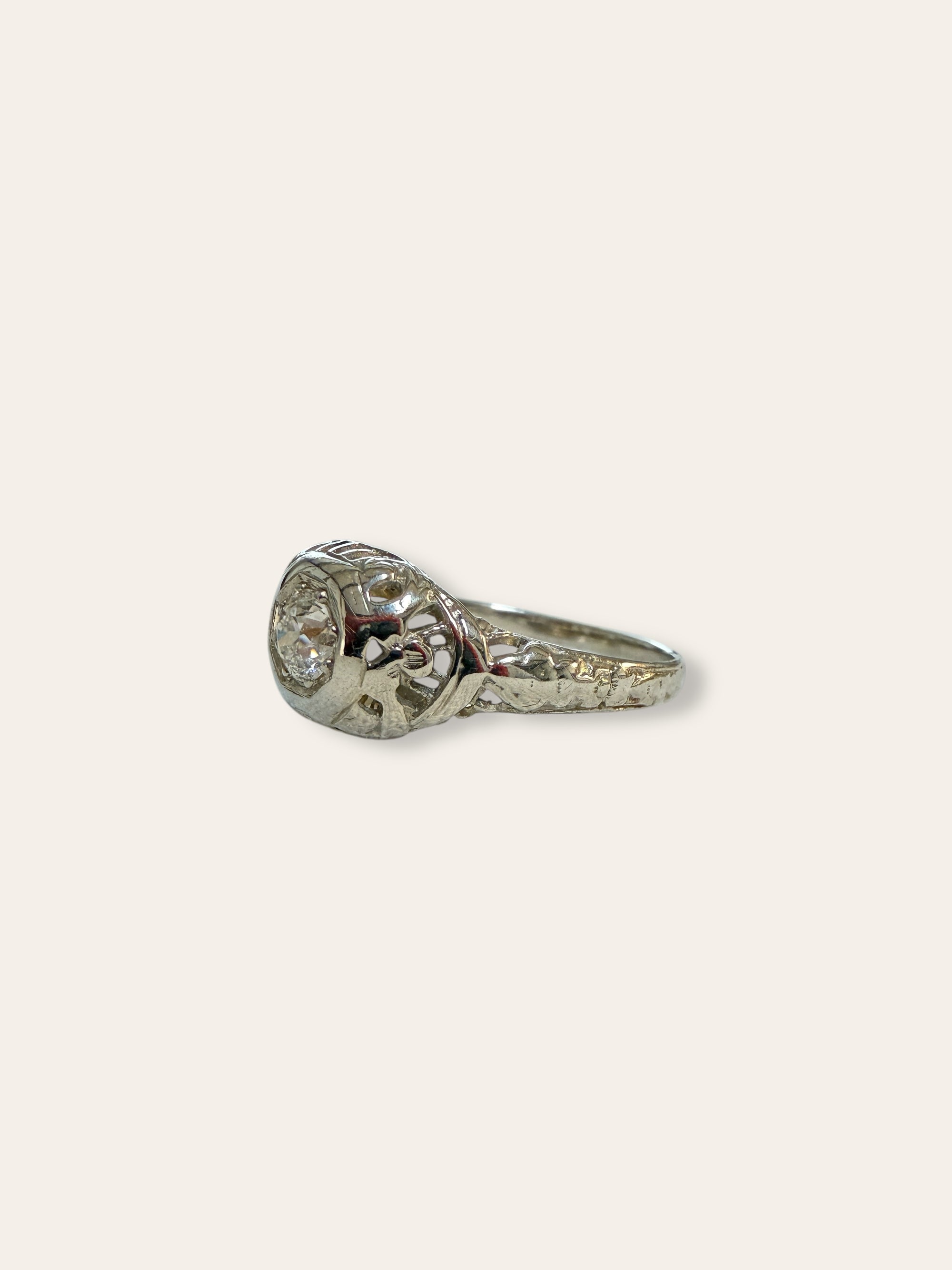 Vintage 1920’s 14k White Gold European Cut Diamond Ring Size 5.5